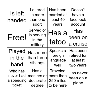FIND SOMEONE WHO......... Bingo Card