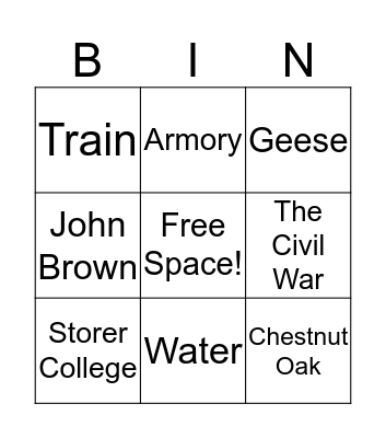 Harpers Ferry Bingo Card