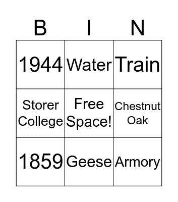 Harpers Ferry Bingo Card