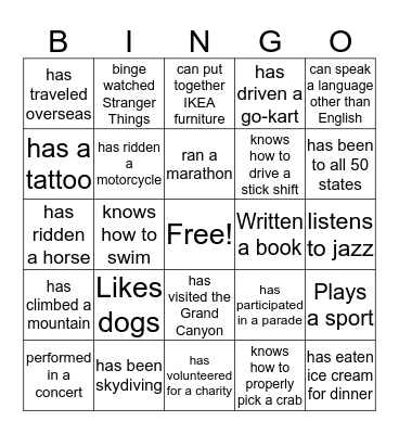 Crazy Crab Bingo Card