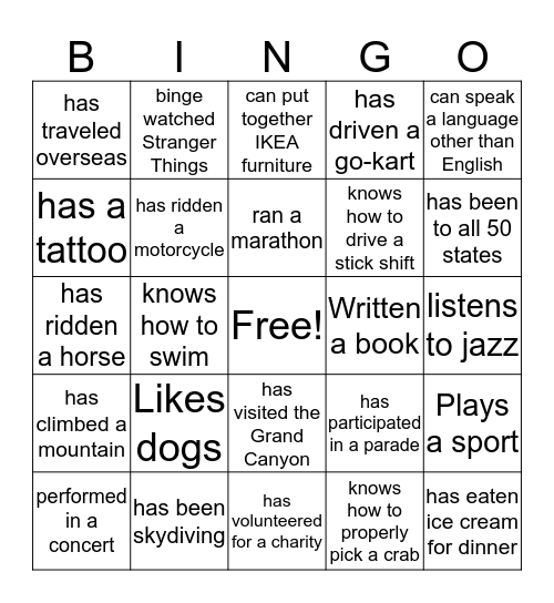 Crazy Crab Bingo Card