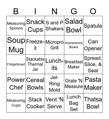 Tupperware Bingo Card