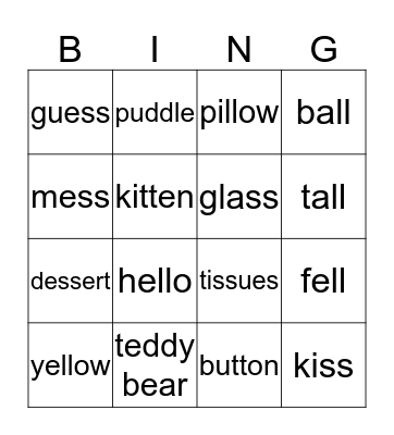 Double Consonants Phonics Bingo Card