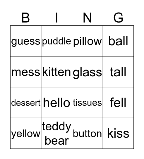 Double Consonants Phonics Bingo Card