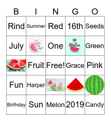 Harper is One in a Melon!  Bingo Card