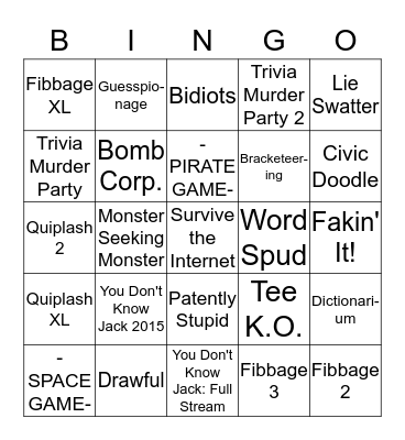 Jackbox Bingo Card