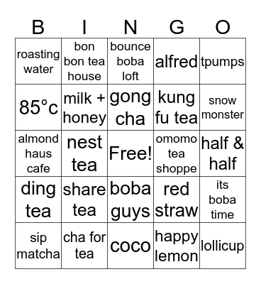 Boba Bingo - SoCal Bingo Card