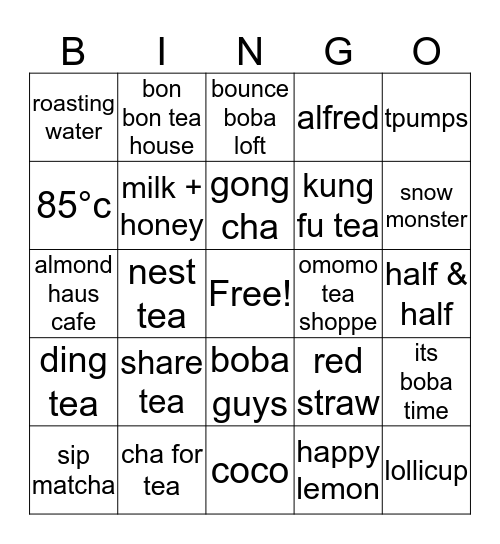 Boba Bingo - SoCal Bingo Card