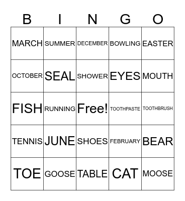Bingo! Bingo Card