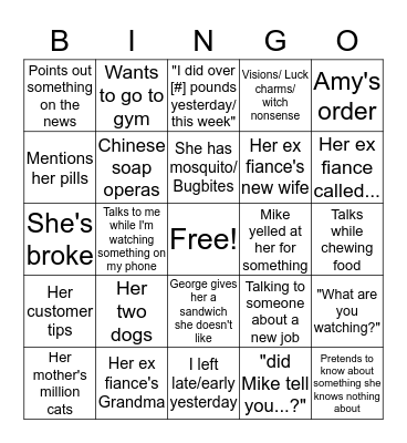 Susan Talks A LOT Bingo Card