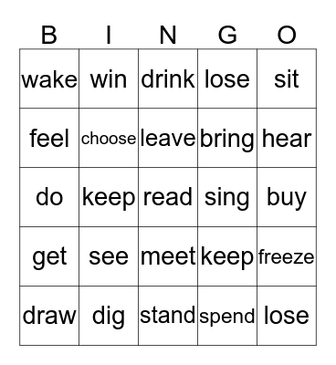 Verb Table (Past) Bingo Card