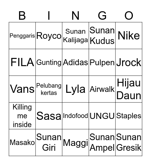 AIDEN Bingo Card