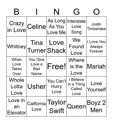Sean and Larissa Musical Bingo Card