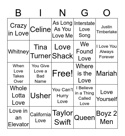 Sean and Larissa Musical Bingo Card