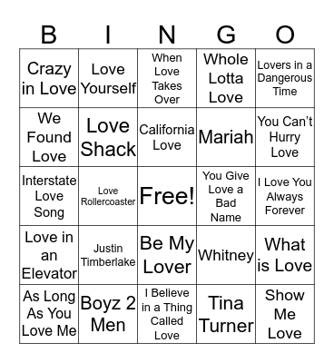 Sean and Larissa Musical Bingo Card