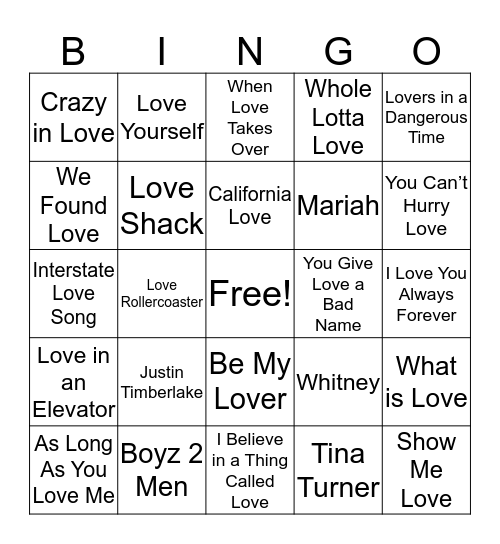 Sean and Larissa Musical Bingo Card