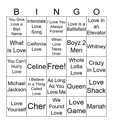 Sean and Larissa Musical Bingo Card