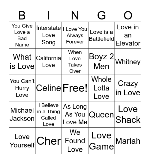 Sean and Larissa Musical Bingo Card