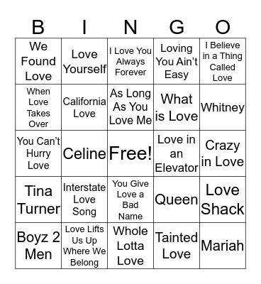 Sean and Larissa Musical Bingo Card