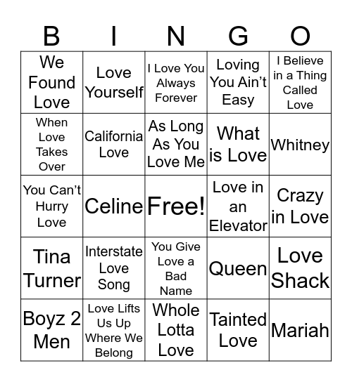 Sean and Larissa Musical Bingo Card