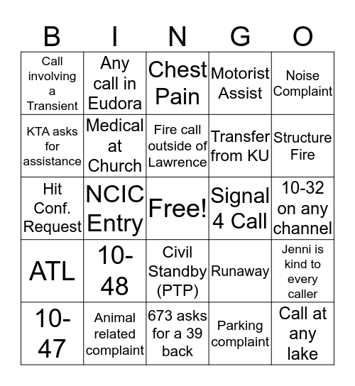 Dispatch Bingo! Bingo Card