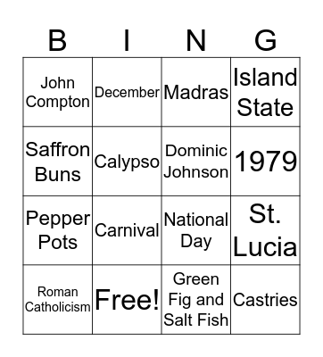 St. Lucia Bingo Card