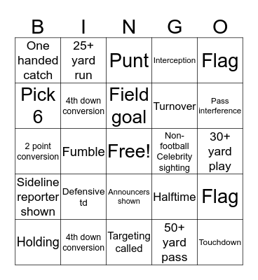Football Bingo Card