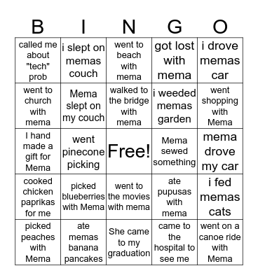 Mema Bingo Card
