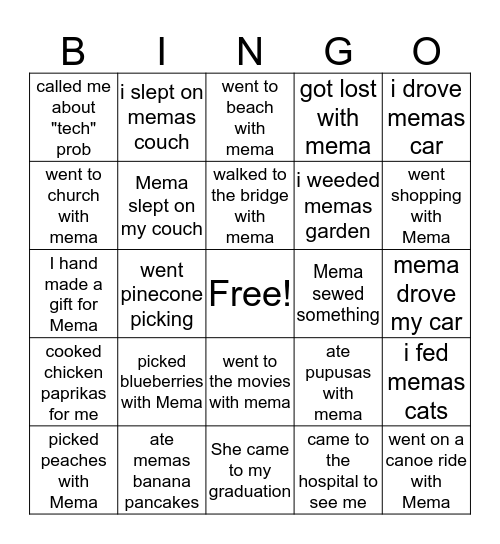 Mema Bingo Card