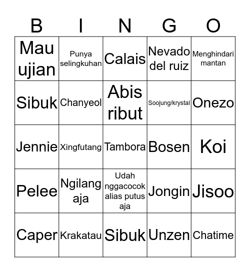 Soojin Bingo Card
