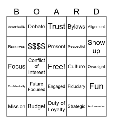 Good Governance Bingo Card