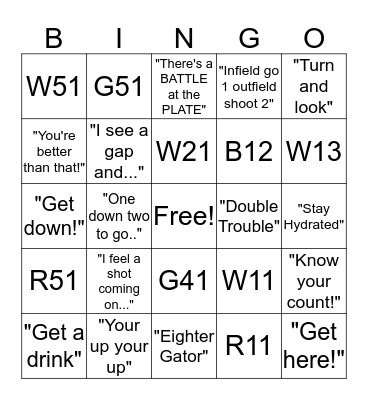 ICE 11U Bingo Card