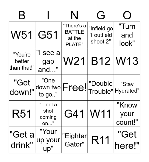 ICE 11U Bingo Card