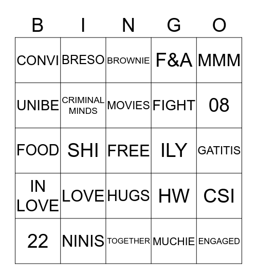 Ninis Bingo Card