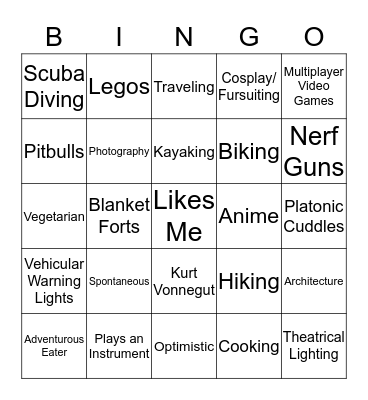 Keiden's BFF Bingo Card