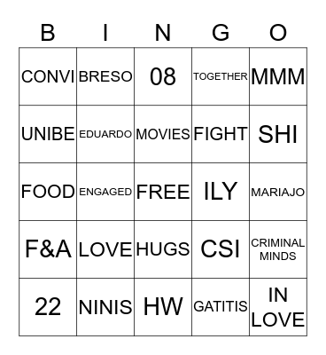 Nini' s Bingo Card