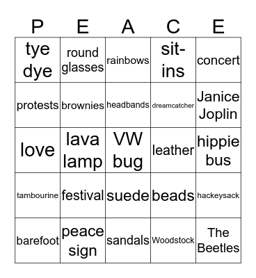 Hippie Bingo Card