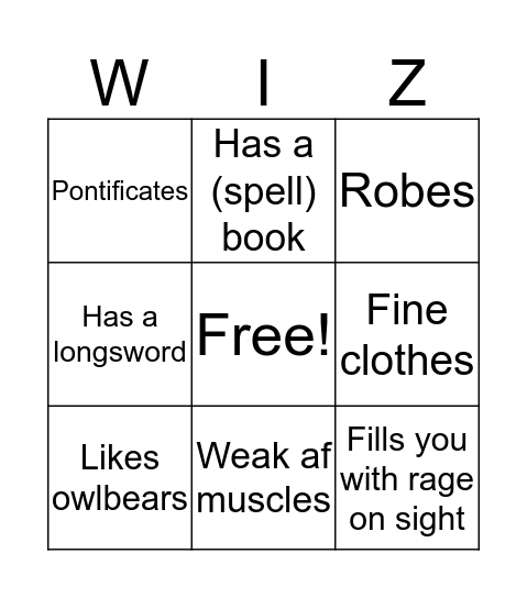 Is it a Wizard? Bingo Card