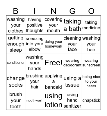 Hygiene Bingo Card