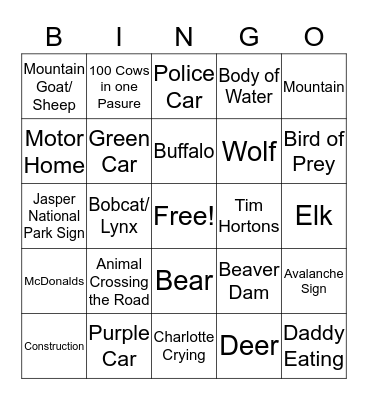 Vancouver Trip 2019 Bingo Card