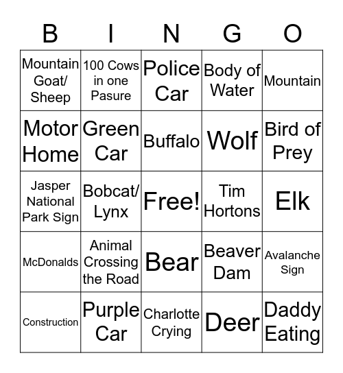 Vancouver Trip 2019 Bingo Card