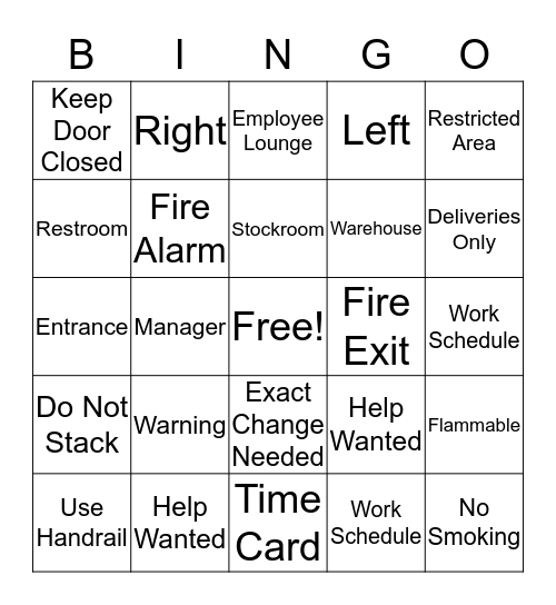 Job Words Bingo Card