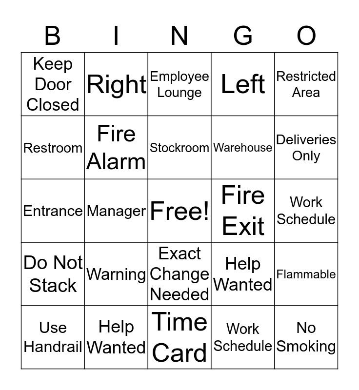 Job Words Bingo Card