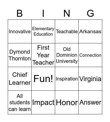 Getting To Know Ms.Thornton Bingo Card