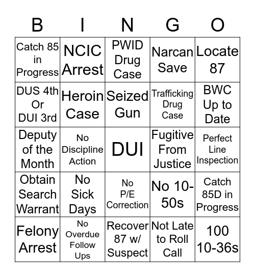 Charlie Platoon Bingo Card