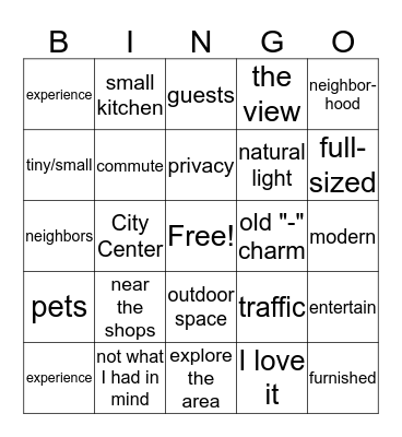 House Hunters International Bingo Card