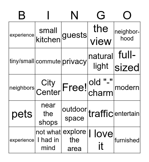 House Hunters International Bingo Card