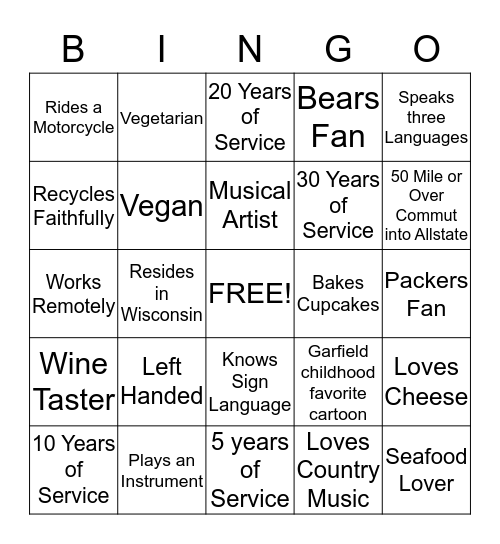 IS&O - Get to know your team Bingo Card