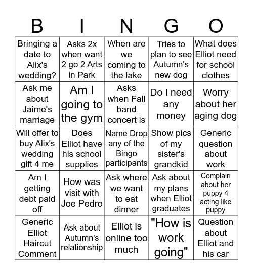 Carol Bingo III Bingo Card