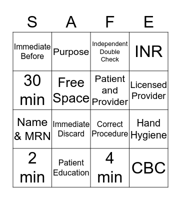 2019 National Patient Safety Goals Bingo Card